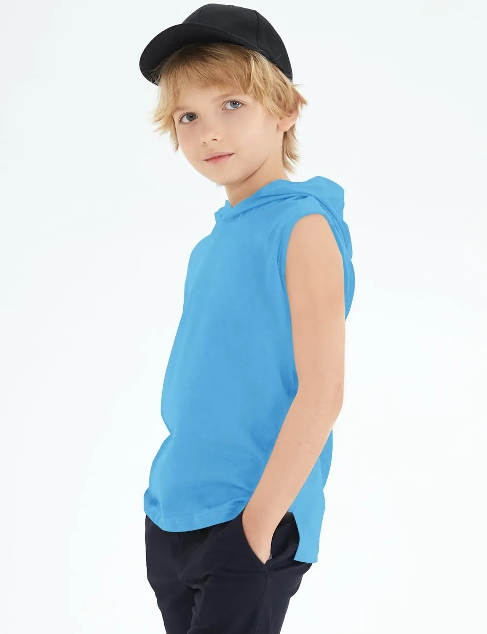 Spring&Gege Boys Hooded Tank Top Solid Basic Sleeveless Pullover Hoodie Uniform Workout Comfy T-Shirt (5-14 Years)