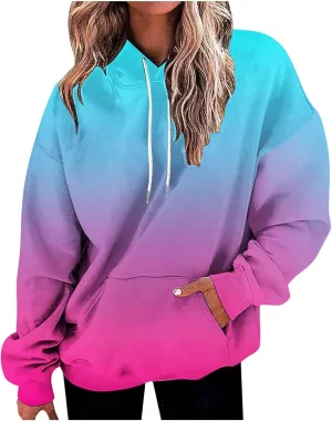Stessotudo Womens Hoodies 2023 Casual Gradient Long Sleeve Oversized Sweatshirts Pocketed Aesthetic Fashion Pullover Tops