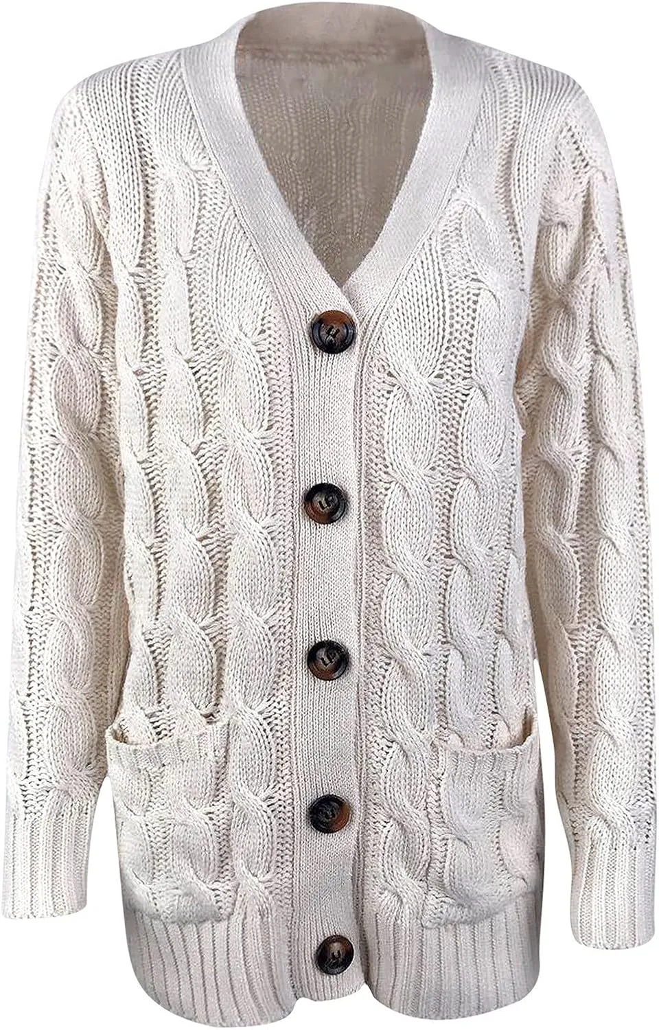 Sweaters for Women Fashion Open Front Long Sleeve Button Cardigans Chunky Cable Knitted Fall Winter Cardigan Outwear