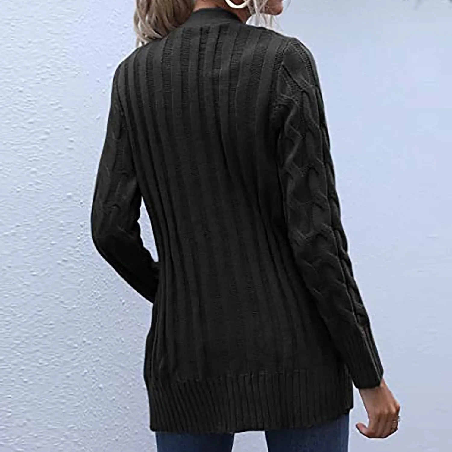 Sweaters for Women Fashion Open Front Long Sleeve Button Cardigans Chunky Cable Knitted Fall Winter Cardigan Outwear