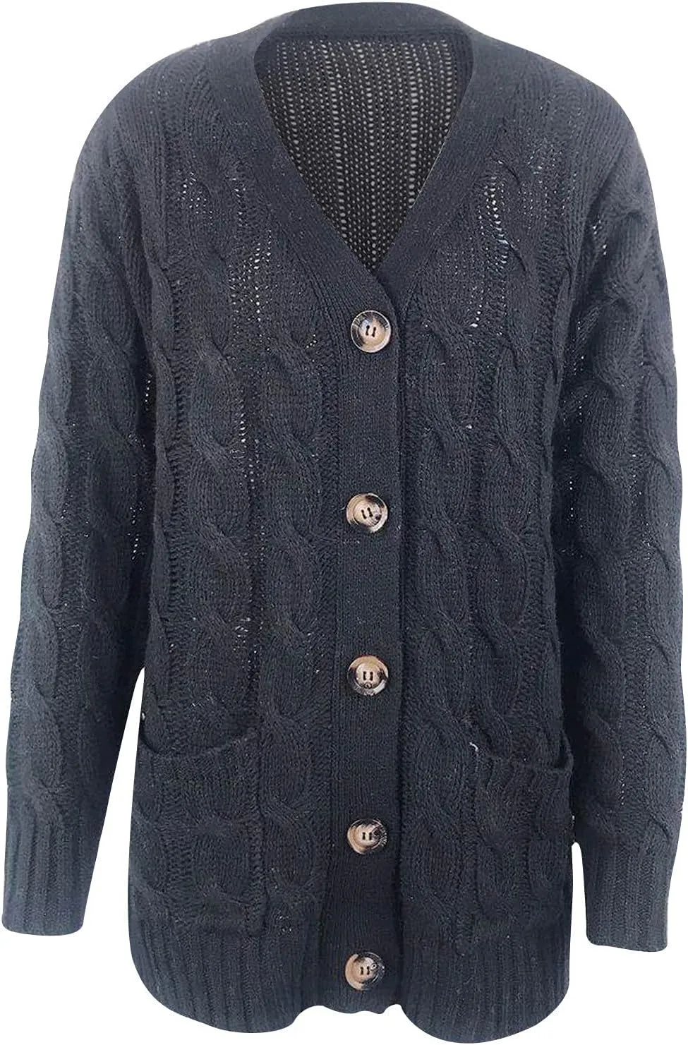 Sweaters for Women Fashion Open Front Long Sleeve Button Cardigans Chunky Cable Knitted Fall Winter Cardigan Outwear