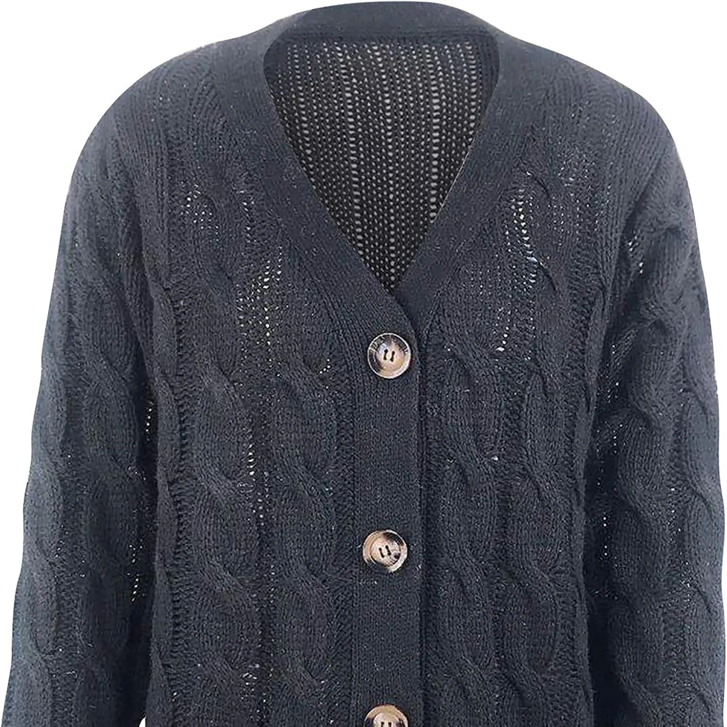 Sweaters for Women Fashion Open Front Long Sleeve Button Cardigans Chunky Cable Knitted Fall Winter Cardigan Outwear