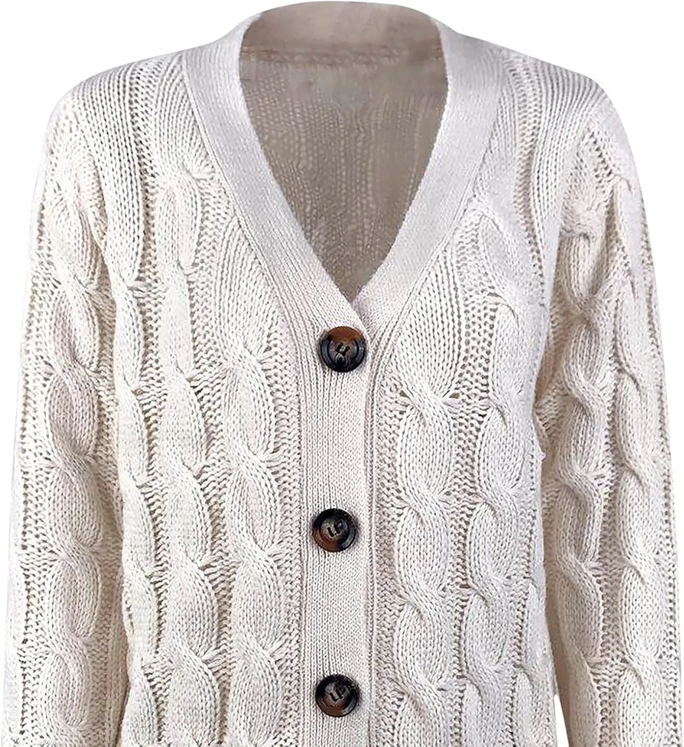 Sweaters for Women Fashion Open Front Long Sleeve Button Cardigans Chunky Cable Knitted Fall Winter Cardigan Outwear