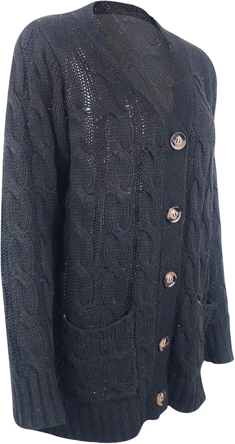 Sweaters for Women Fashion Open Front Long Sleeve Button Cardigans Chunky Cable Knitted Fall Winter Cardigan Outwear