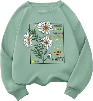 SweatyRocks Women's Floral Graphic Sweatshirts Long Sleeve Crewneck Sweatshirt Pullover Top