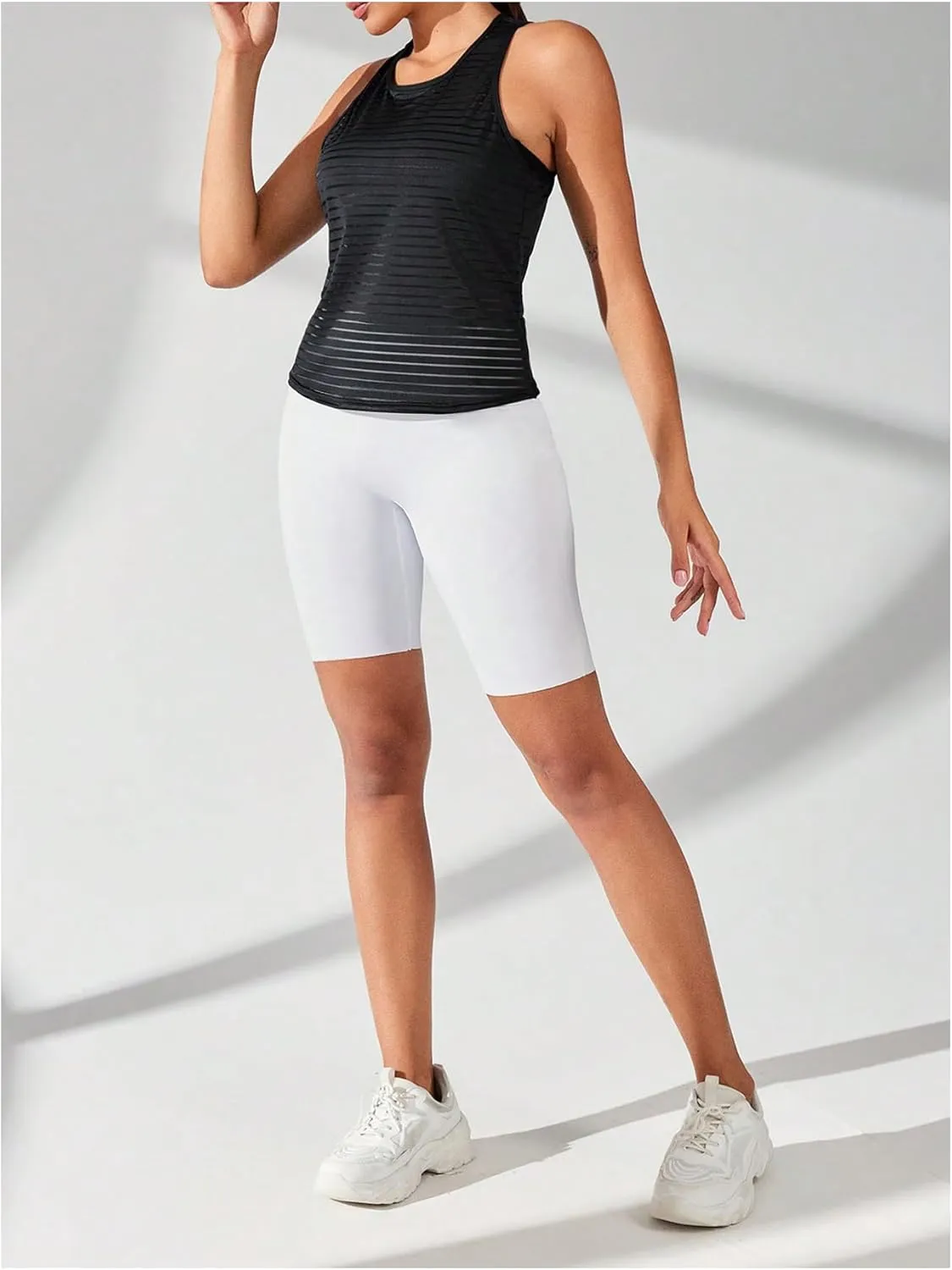 SweatyRocks Women's Open Back Twist Mesh Workout Athletic Tank Smocked Top