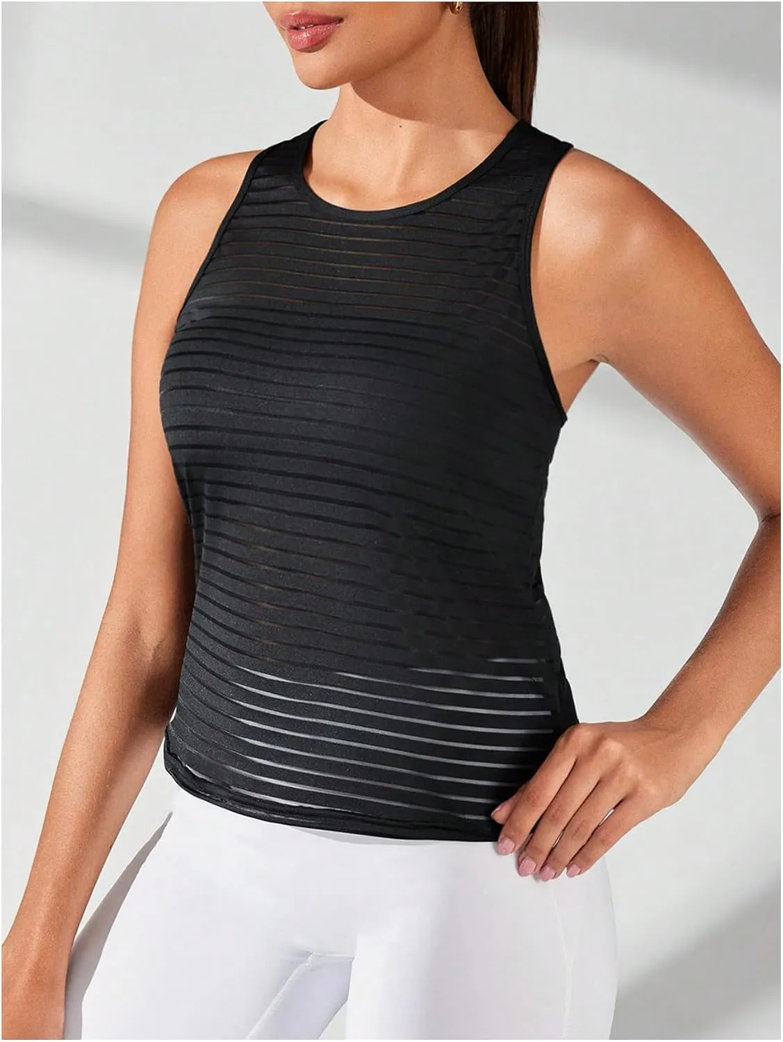 SweatyRocks Women's Open Back Twist Mesh Workout Athletic Tank Smocked Top