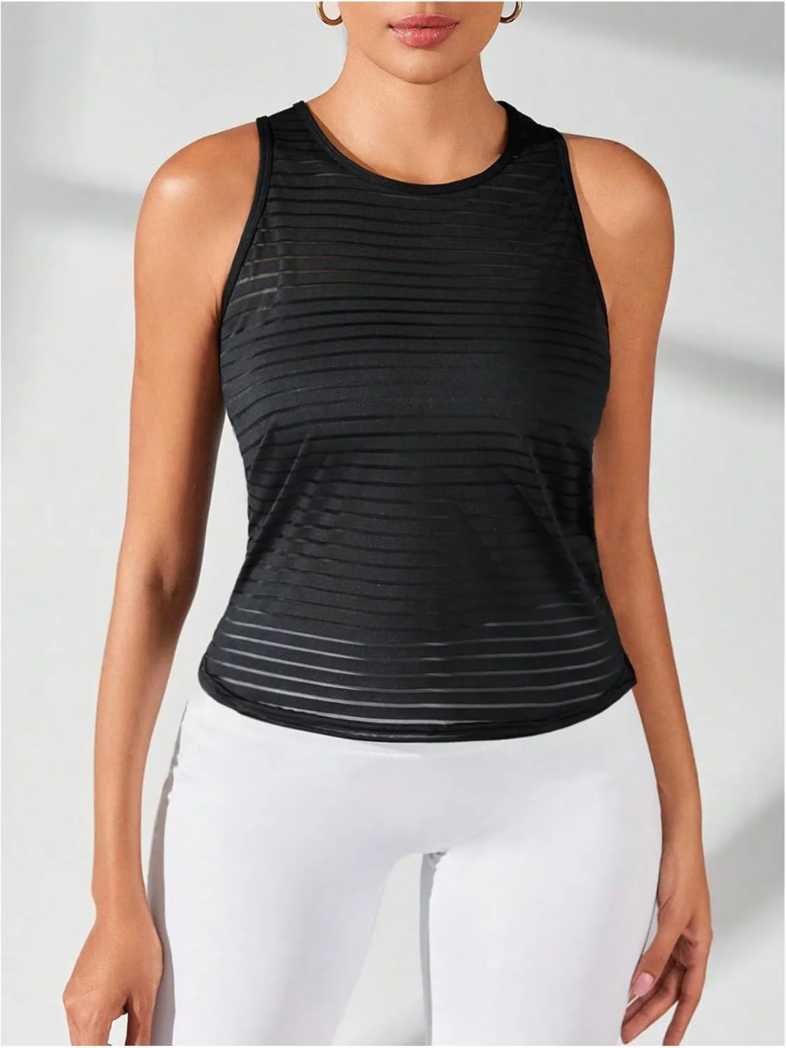 SweatyRocks Women's Open Back Twist Mesh Workout Athletic Tank Smocked Top