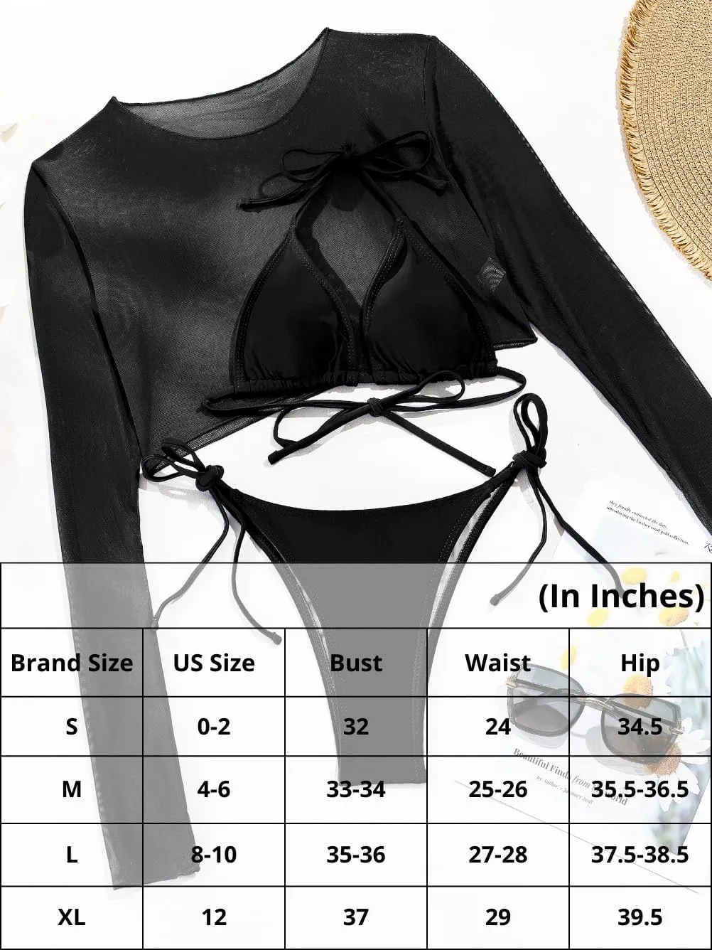 Tan Through Mini Bikini, 3 Piece Sheer Top, Size Runs Small