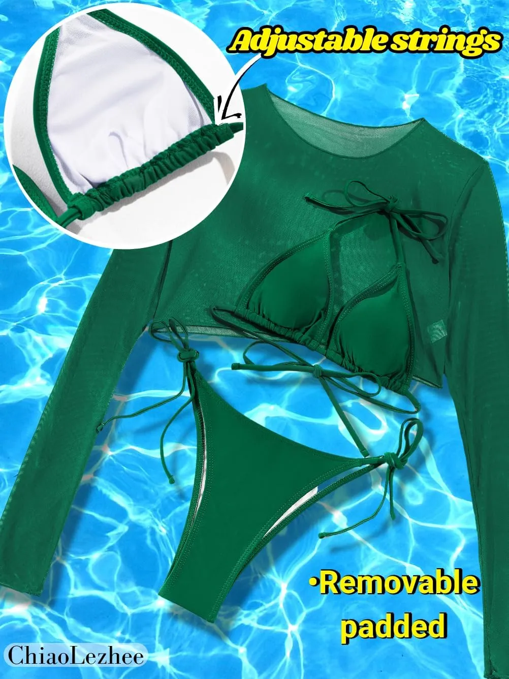 Tan Through Mini Bikini, 3 Piece Sheer Top, Size Runs Small