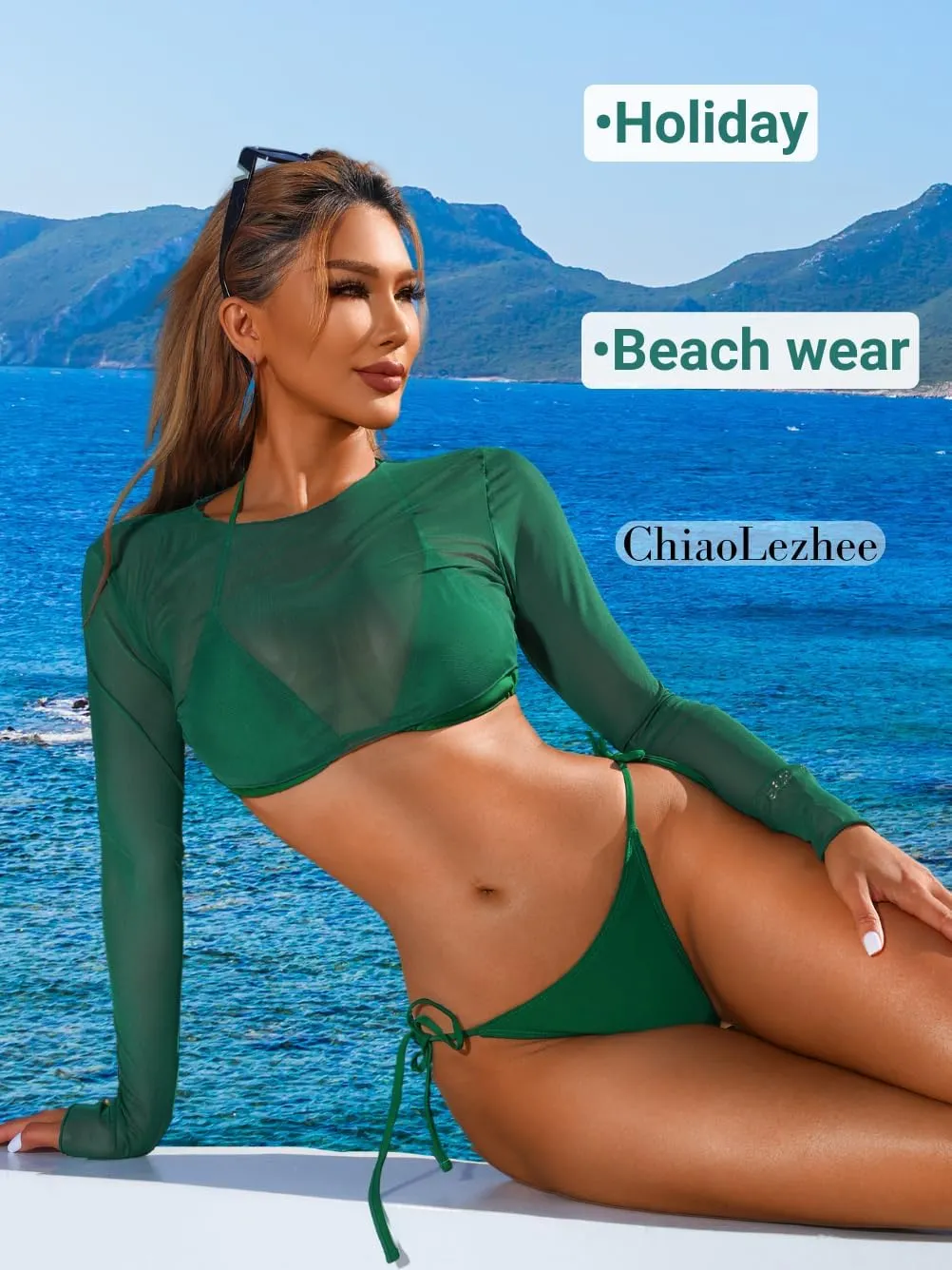 Tan Through Mini Bikini, 3 Piece Sheer Top, Size Runs Small