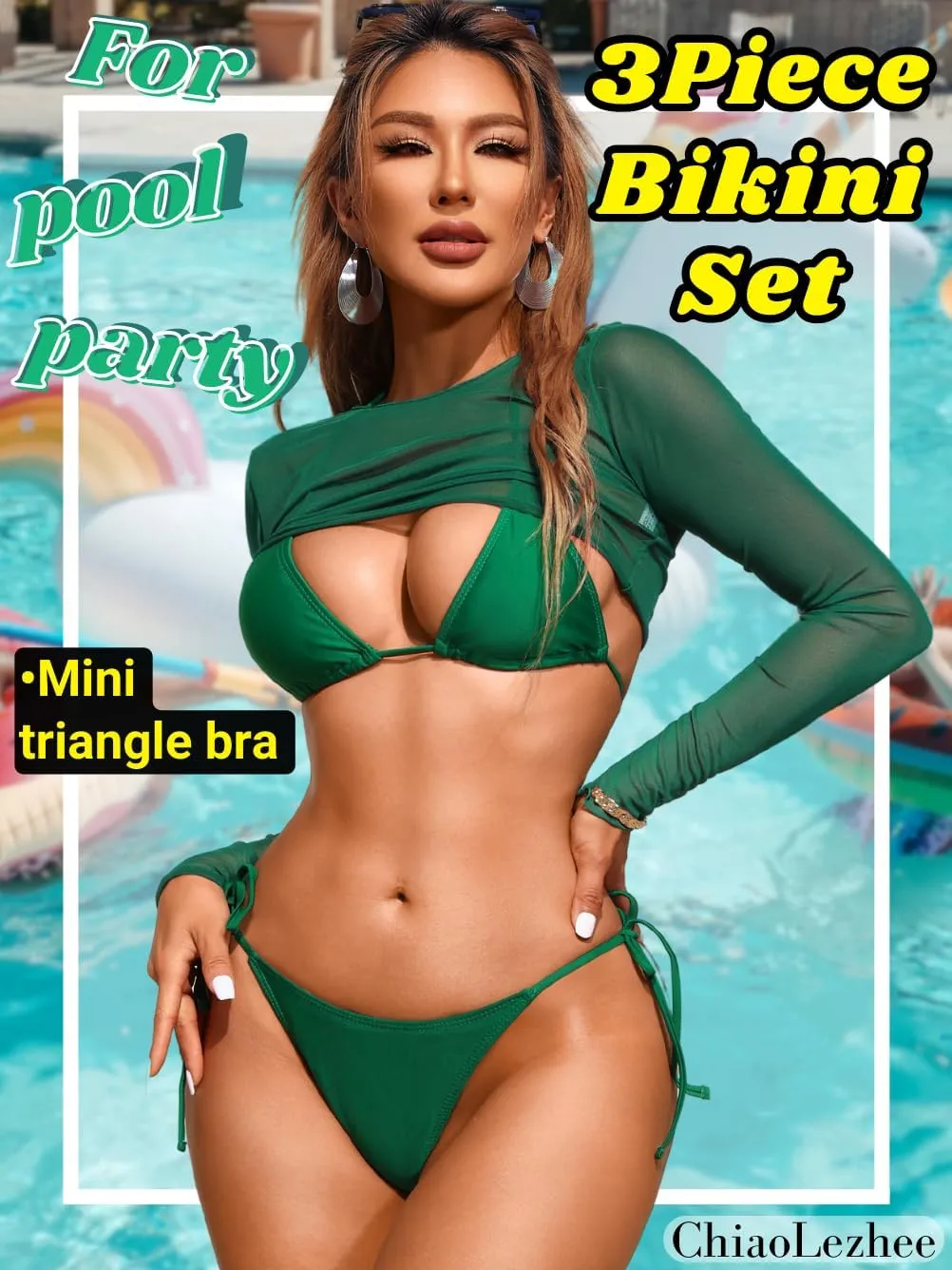 Tan Through Mini Bikini, 3 Piece Sheer Top, Size Runs Small