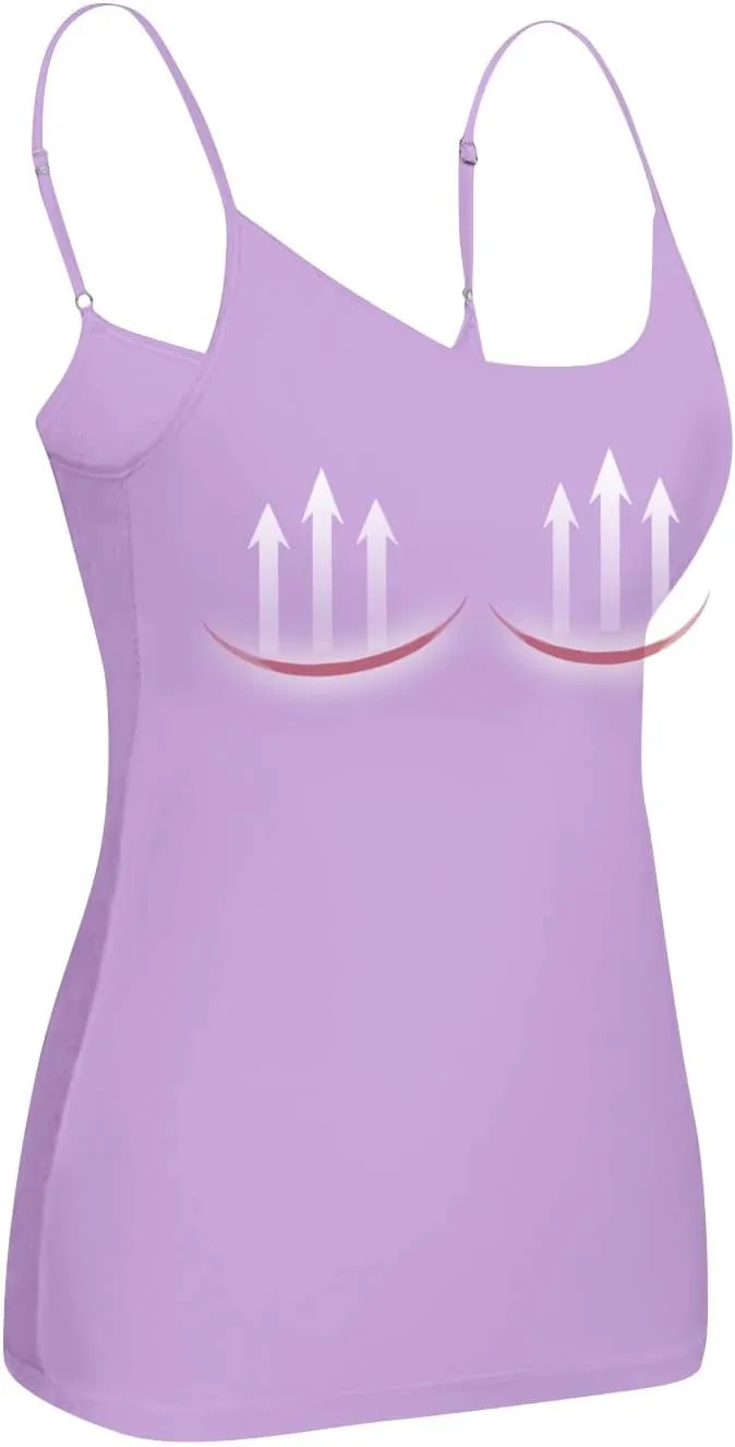 Tank Tops with Built in Shelf Bras for Women Adjustable Spaghetti Strap Camisole Top Workout Beach Basic Undershirts