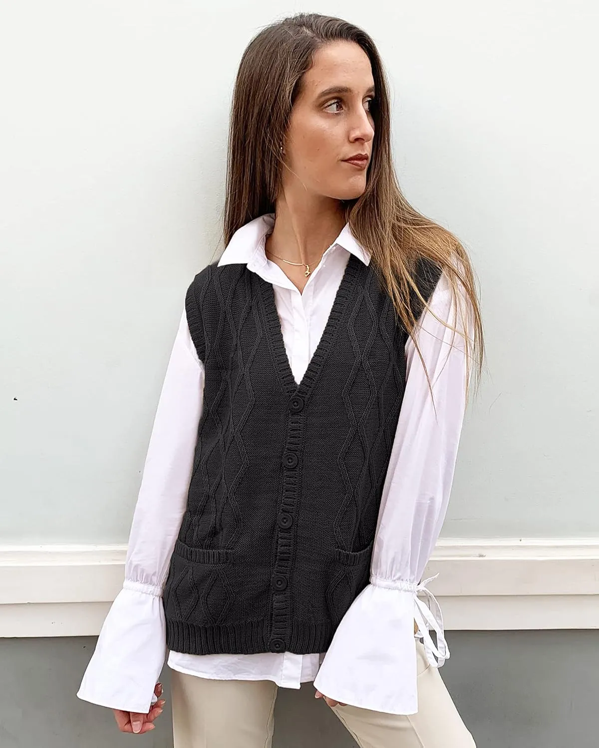 TINKUY Peru Womens Alpaca Wool V Neck Argyle Cardigan Vest S-4XL