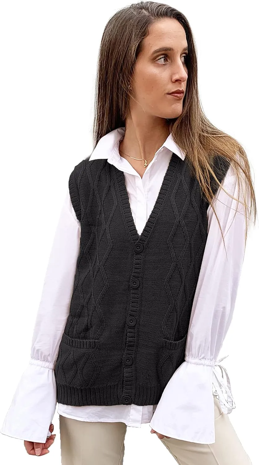 TINKUY Peru Womens Alpaca Wool V Neck Argyle Cardigan Vest S-4XL