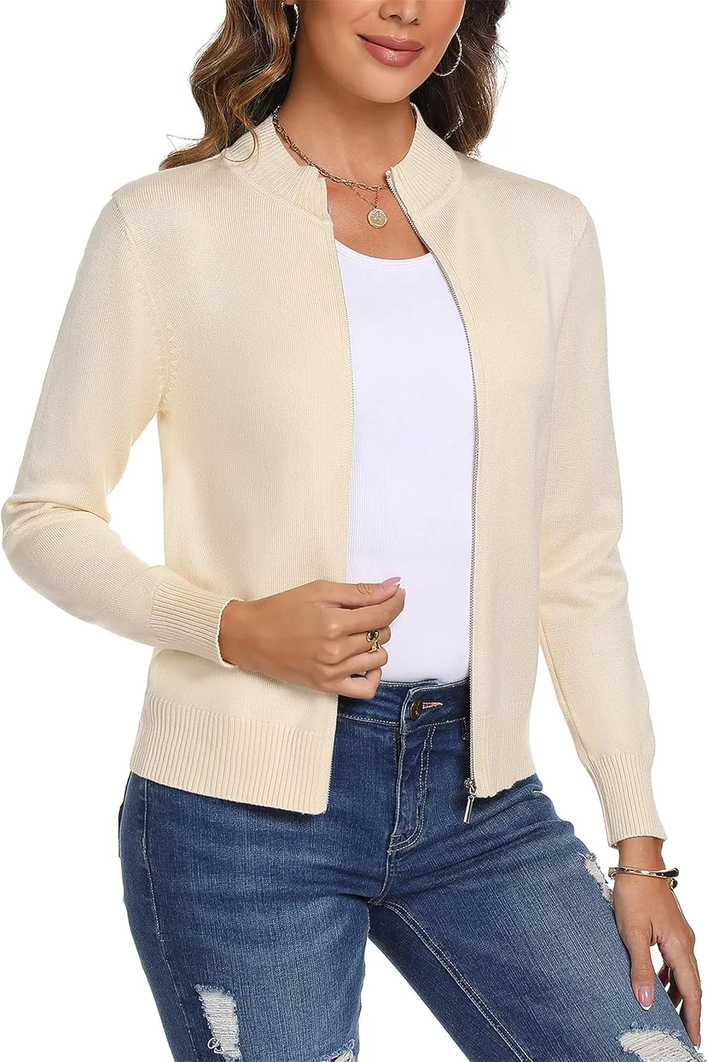 Totatuit Womens Long Sleeve Knitted Zip Up Sweater Cardigans Sweaters Lightweight Zipper Sweatshirts Jacket
