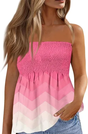 Tube Tops for Women Smocked Ruffled Floral Print Tanks Sleeveless Strapless Tube Tops Business Casual Bandeau