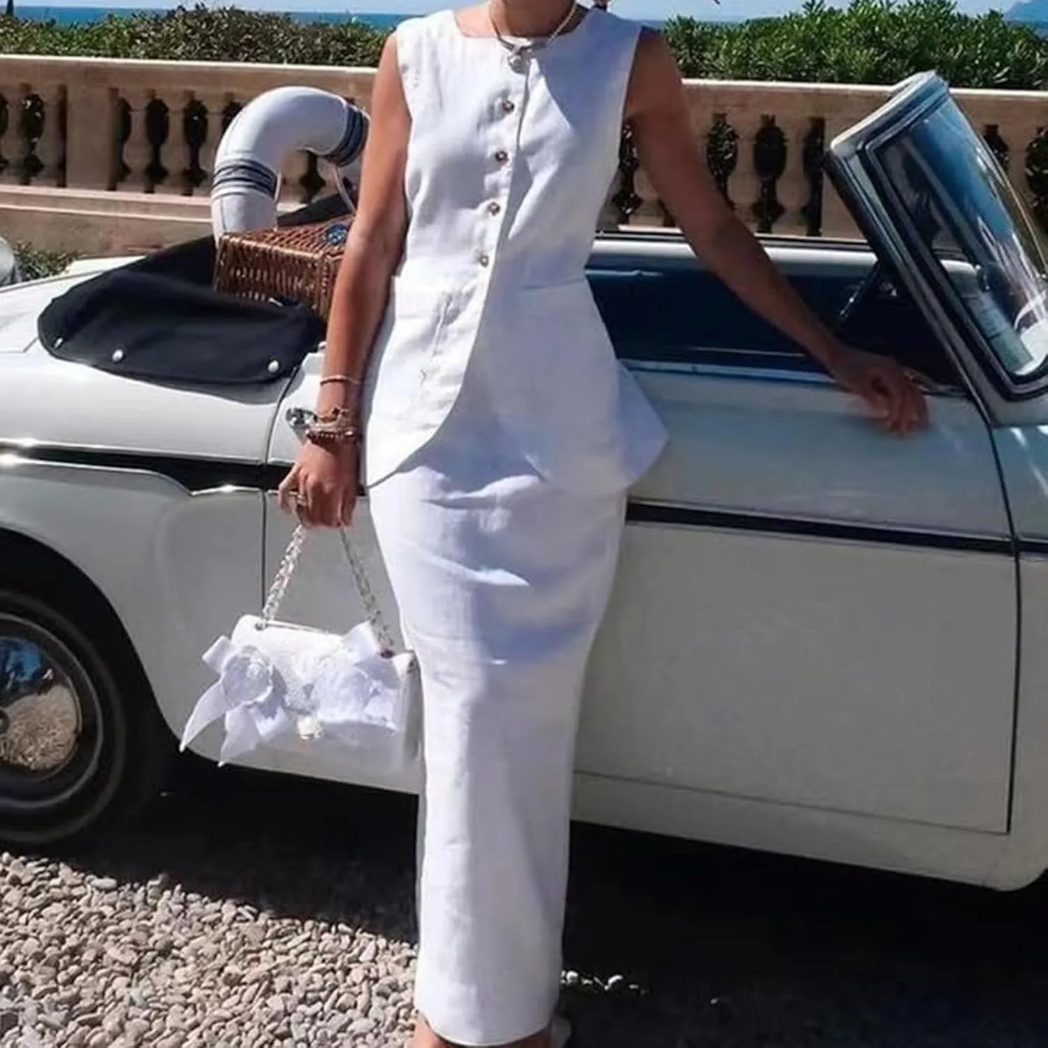 Two Piece Sets for Women Summer Old Money Long Vest Boho Maxi Skirt Set Linen Set 2 Piece Sets for Ladies Going Out