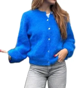 UAURORAO Women Crewneck Sweater Cardigan Lightweight Button Down Fuzzy Knit Outwear Coats Cute Fluffy Sweater Jacket