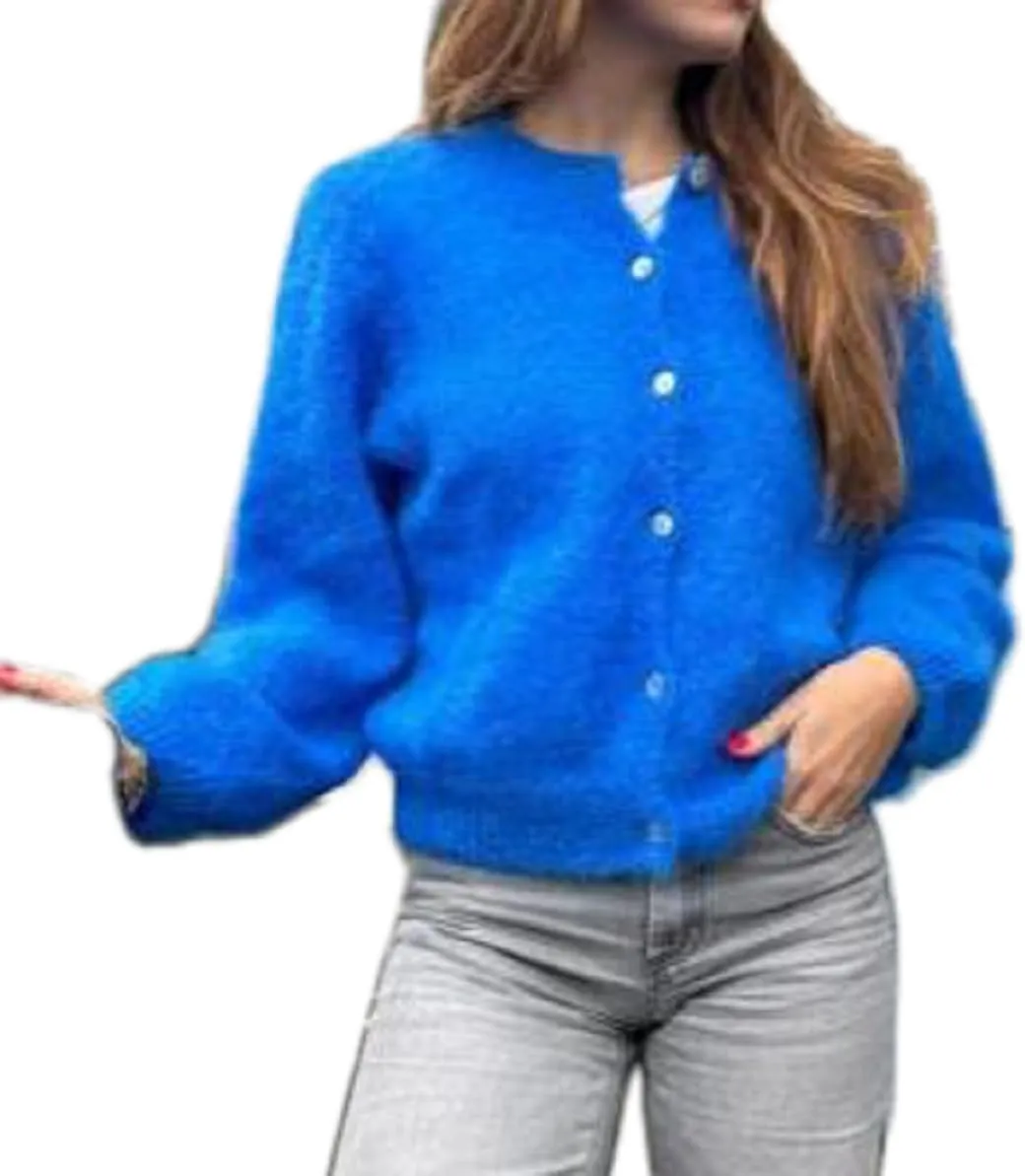 UAURORAO Women Crewneck Sweater Cardigan Lightweight Button Down Fuzzy Knit Outwear Coats Cute Fluffy Sweater Jacket