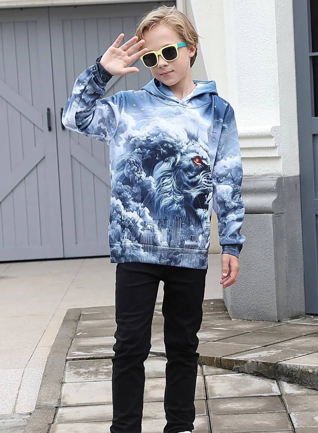 uideazone Hoodies for Boys Girls 3D Printed Hooded Sweatshirts Long Sleeve Pullover Hoody with Pocket 3-16Y