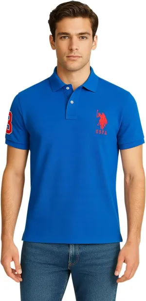 U.S. Polo Assn. Men's Short-Sleeve Polo Shirt with Applique, Casual Summer Slim Fit Polo Shirt with Contrast Color