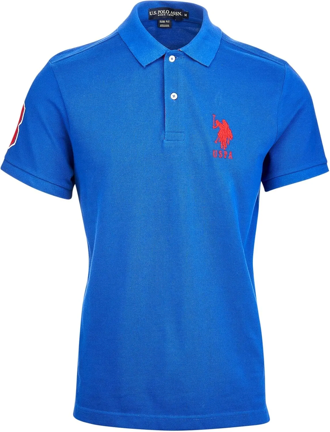 U.S. Polo Assn. Men's Short-Sleeve Polo Shirt with Applique, Casual Summer Slim Fit Polo Shirt with Contrast Color