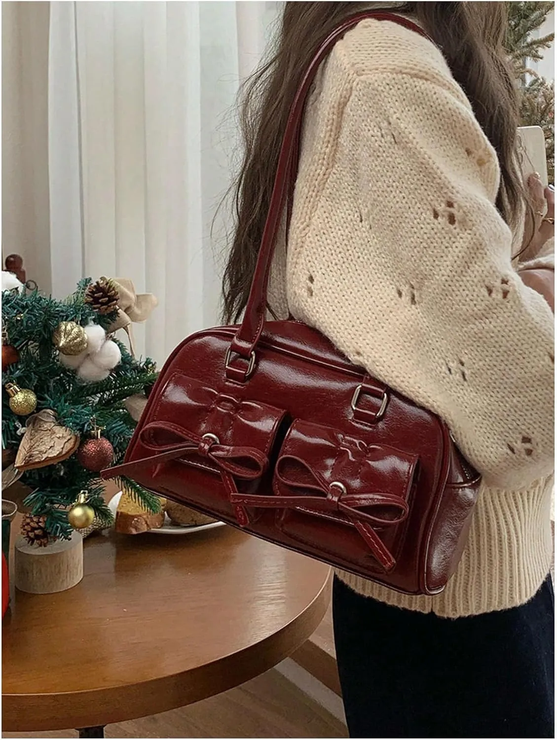 Verdusa Women's Bowknot Shoulder Bag PU Leather Top Handle Underarm Handbags