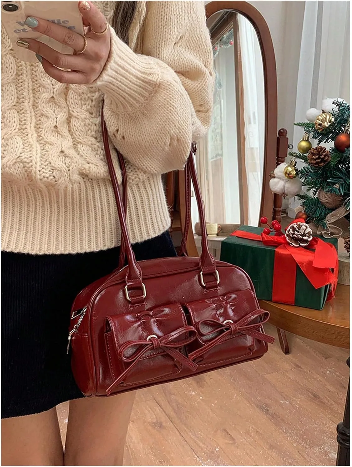 Verdusa Women's Bowknot Shoulder Bag PU Leather Top Handle Underarm Handbags