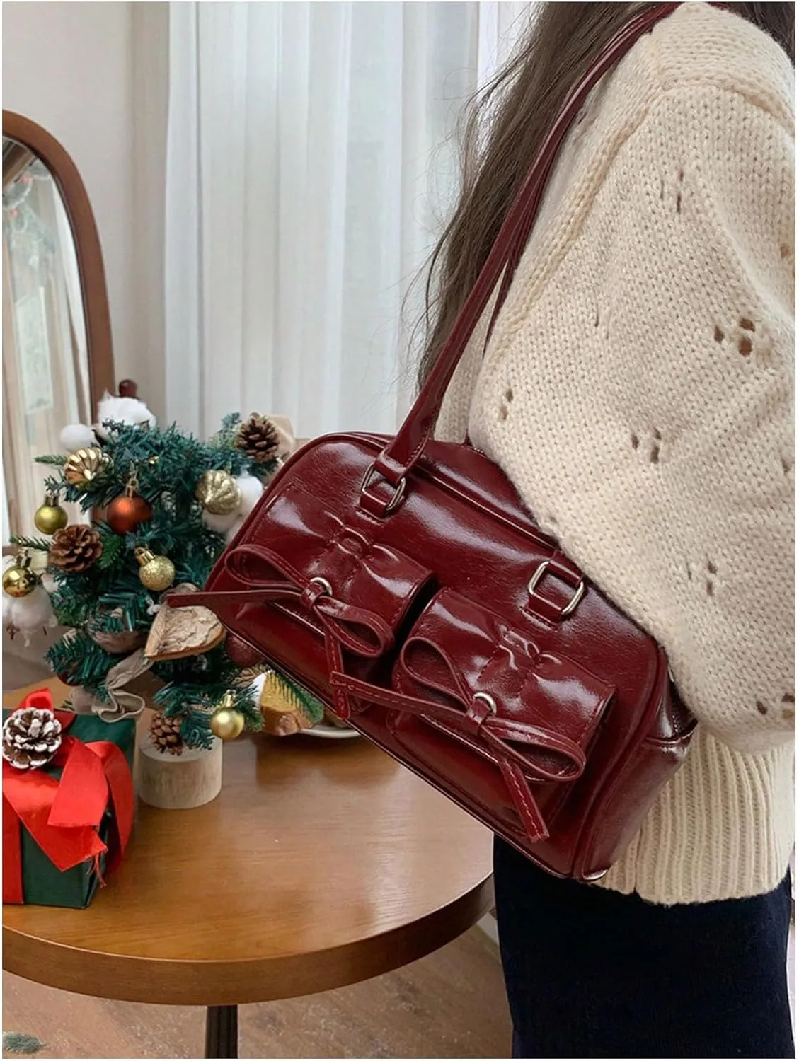 Verdusa Women's Bowknot Shoulder Bag PU Leather Top Handle Underarm Handbags