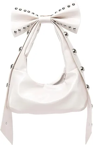 Verdusa Women's Bowknot Studded Shoulder Handbags Punk PU Leather Top Handle Clutch Purses