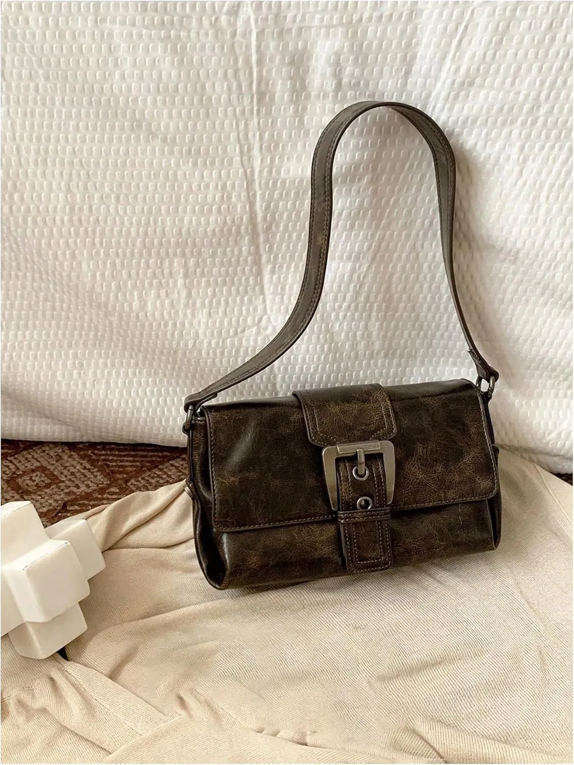 Verdusa Women's Buckle Square Bags Vintage Top Handle Underarm Shoulder Handbags