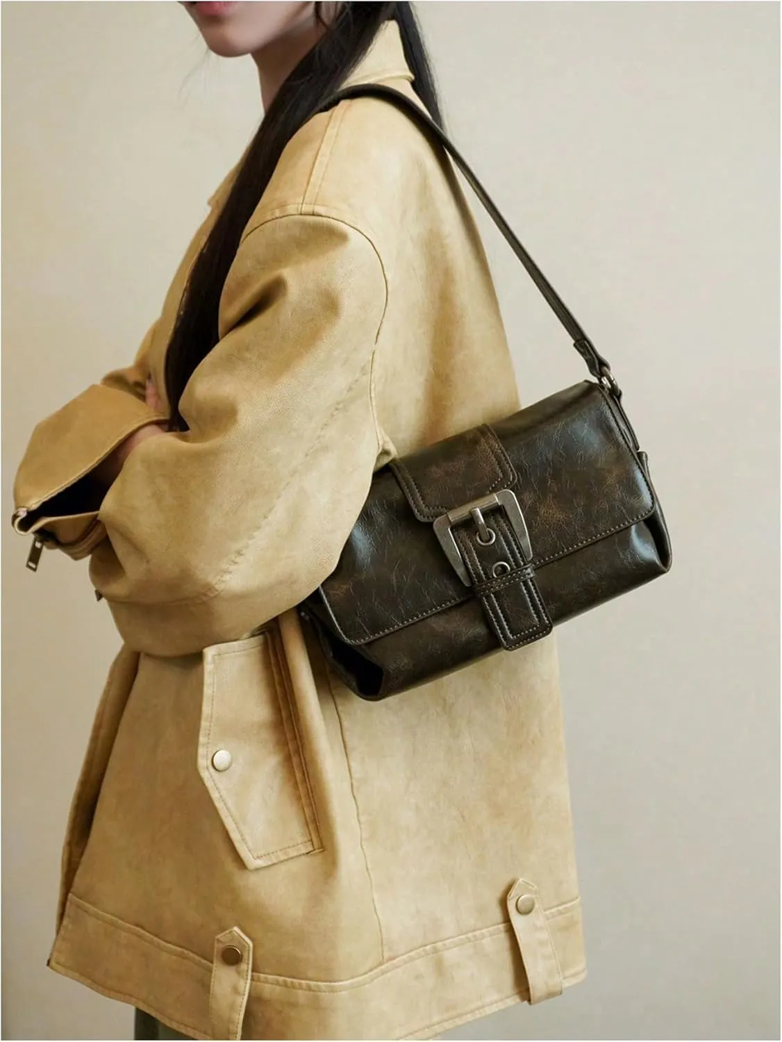 Verdusa Women's Buckle Square Bags Vintage Top Handle Underarm Shoulder Handbags