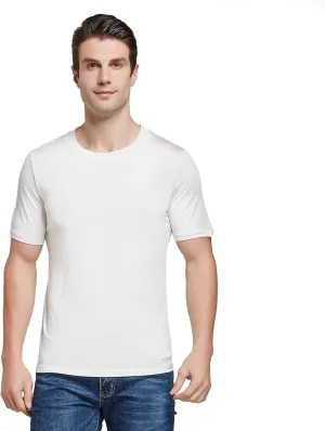 Viamulion Mens Silk Knitted T Shirt 100% Pure Mulberry Silk Sleep T Shirt Soft Cool Performance Crew Neck Casual Undershirt