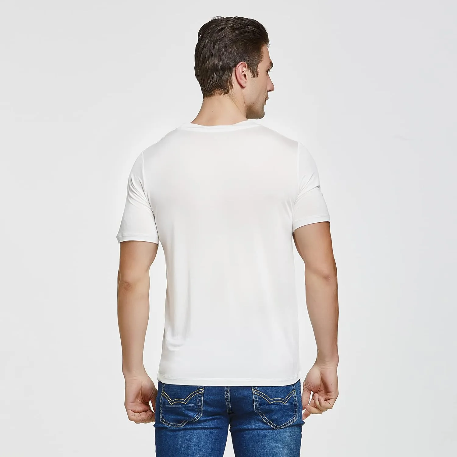 Viamulion Mens Silk Knitted T Shirt 100% Pure Mulberry Silk Sleep T Shirt Soft Cool Performance Crew Neck Casual Undershirt