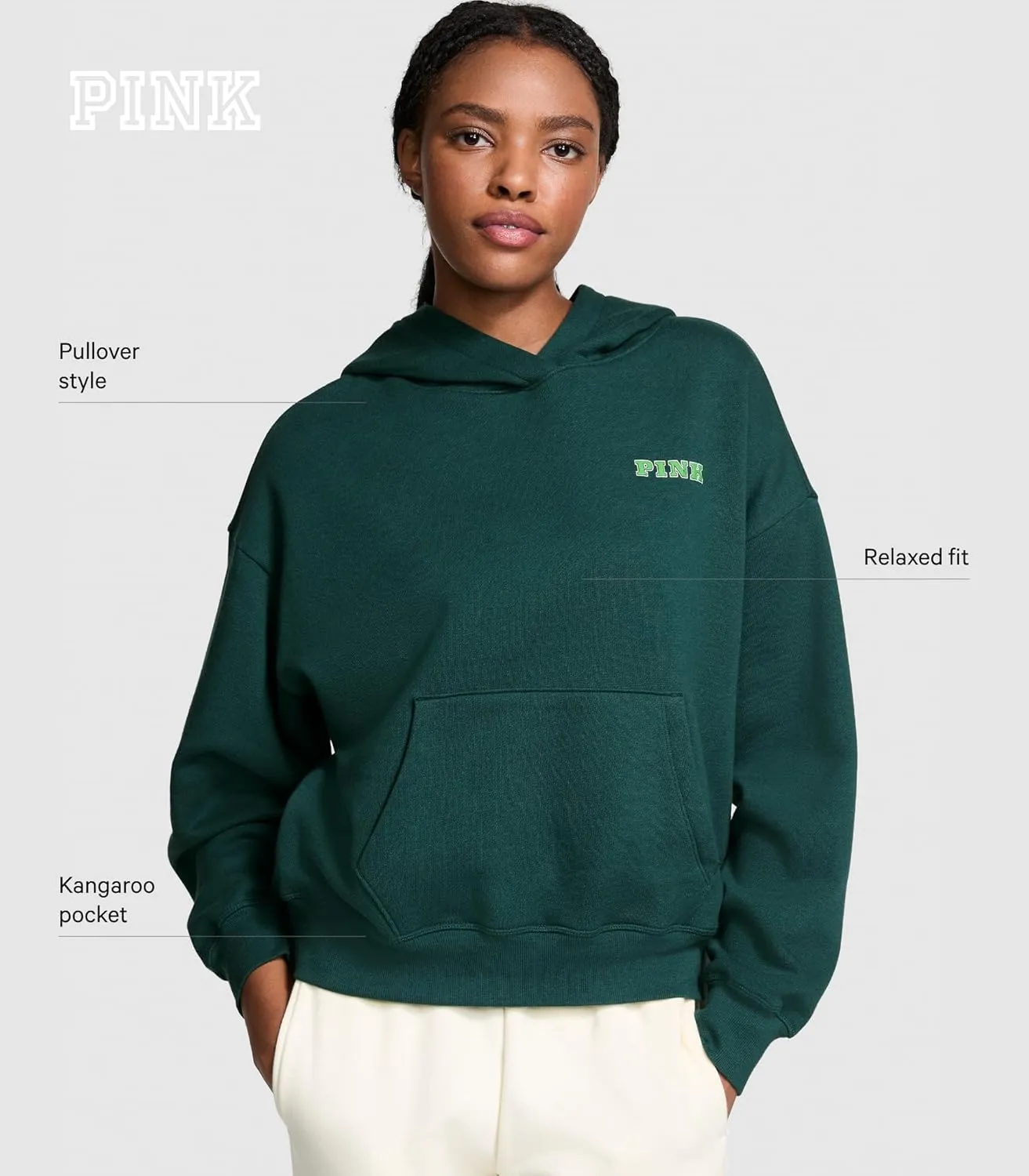 Victoria's Secret Women's PINK Logo Campus Hoodie Sweatshirt (XS-XXL)