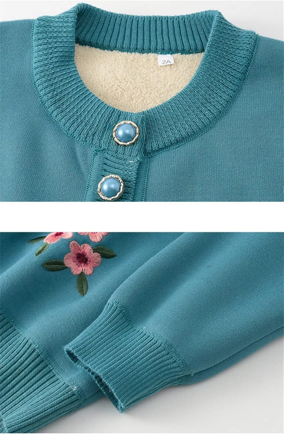 Vintage Flower Embroidery Mother's Long Sleeve Coat Grandma Warm Plus Fleece Thicken Sweater Cardigan