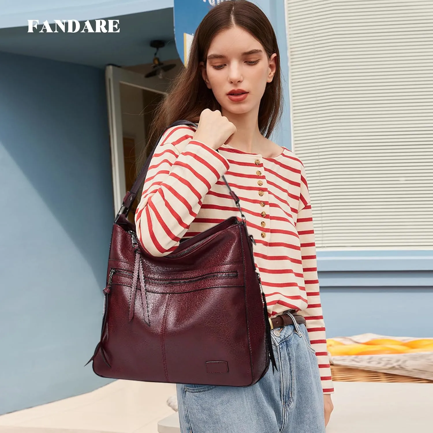 Vintage Handbag Women Hobo Top-handle Tote Bags Ladies Shoulder Bucket