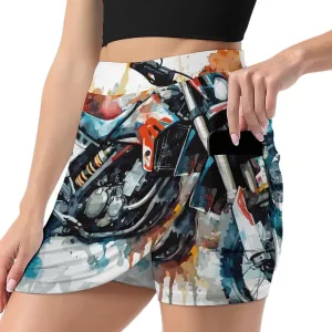 Vintage Watercolor Motorcycle Women's Mini Tennis Skirt with Shorts Underneath Athletic Workout Cute Skorts
