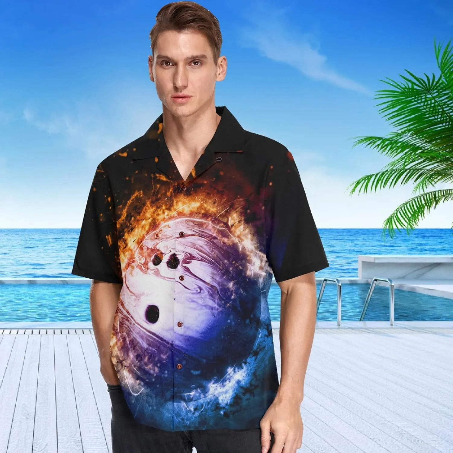 visesunny Stylish Men's Seasonal Hawaiian Casual Button Down Short Sleeve Shirt