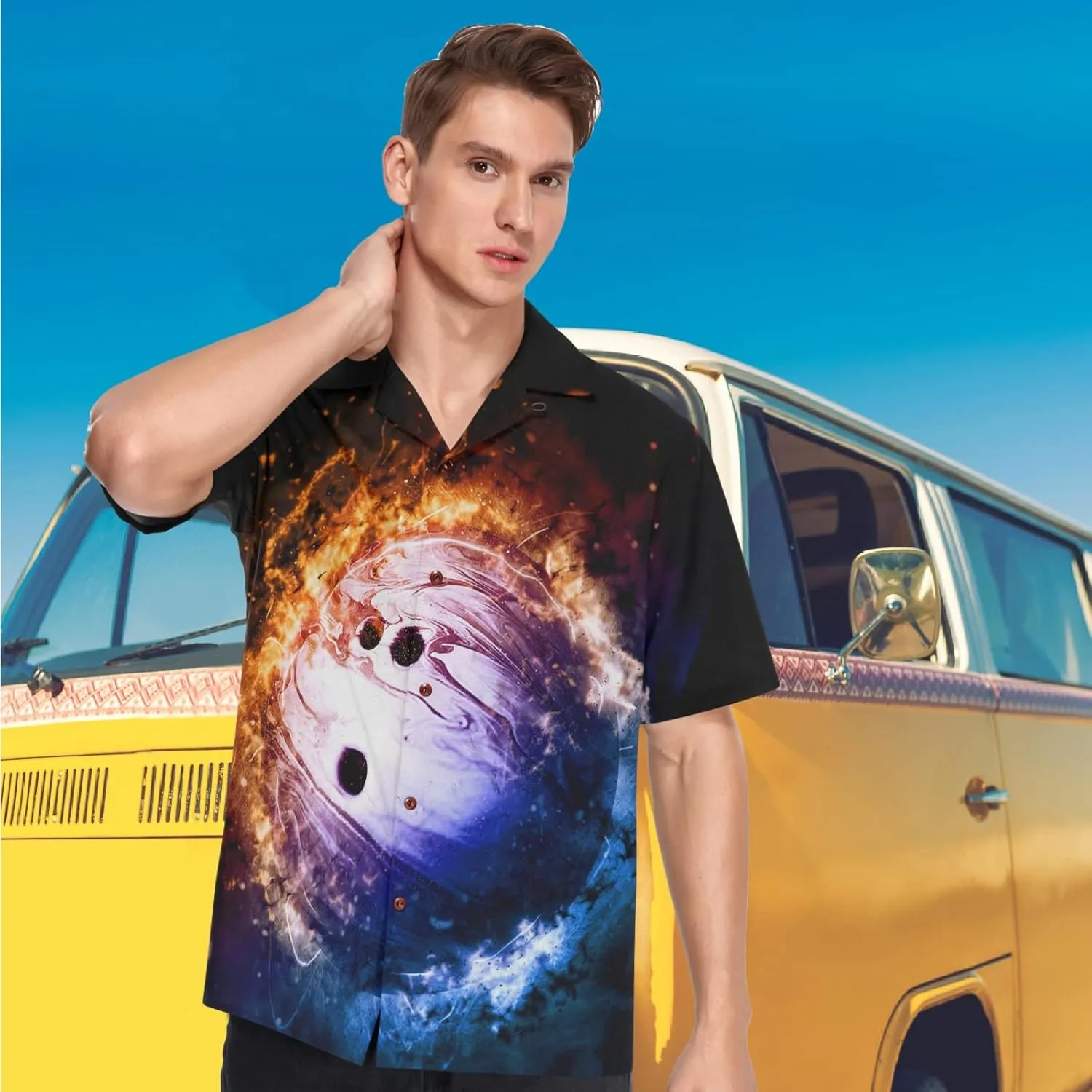 visesunny Stylish Men's Seasonal Hawaiian Casual Button Down Short Sleeve Shirt