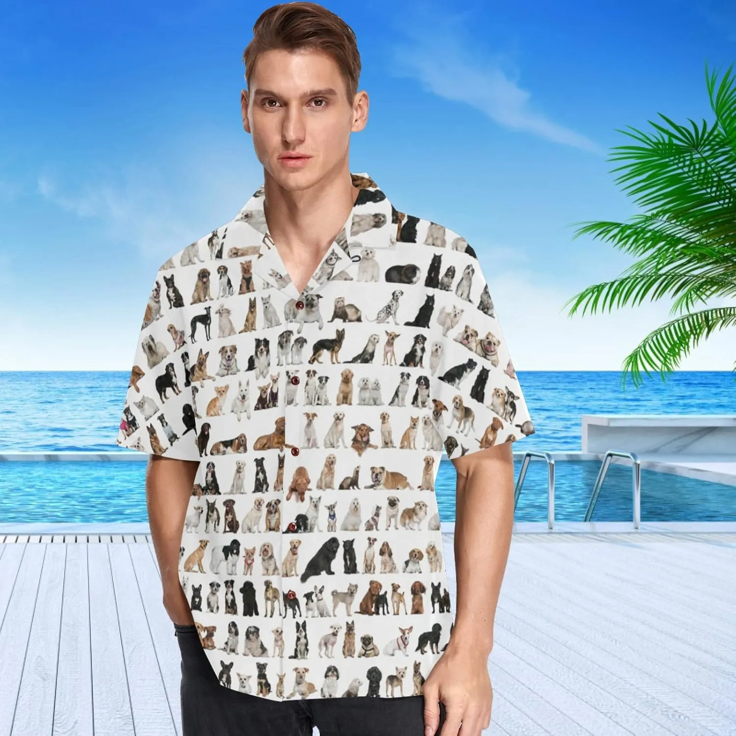 visesunny Stylish Men's Seasonal Hawaiian Casual Button Down Short Sleeve Shirt