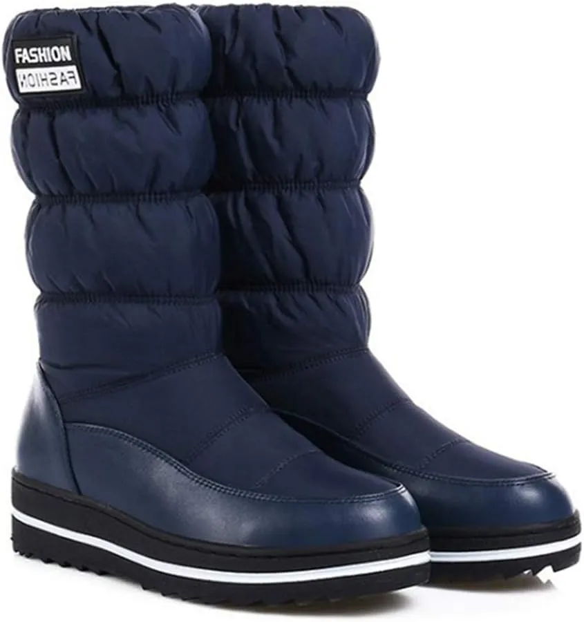 VOKLIN Women's Winter Mid Calf Snow Boots Waterproof Rain Platform Elastic Fur Lined Cold Weather Snow Boot