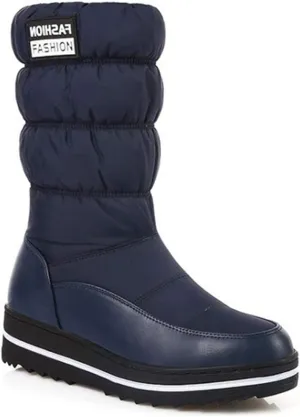 VOKLIN Women's Winter Mid Calf Snow Boots Waterproof Rain Platform Elastic Fur Lined Cold Weather Snow Boot
