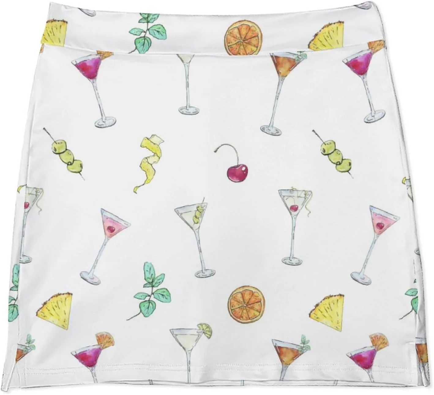 Watercolor Cocktails Glass Women's Mini Tennis Skirt with Shorts Underneath Athletic Workout Cute Skorts