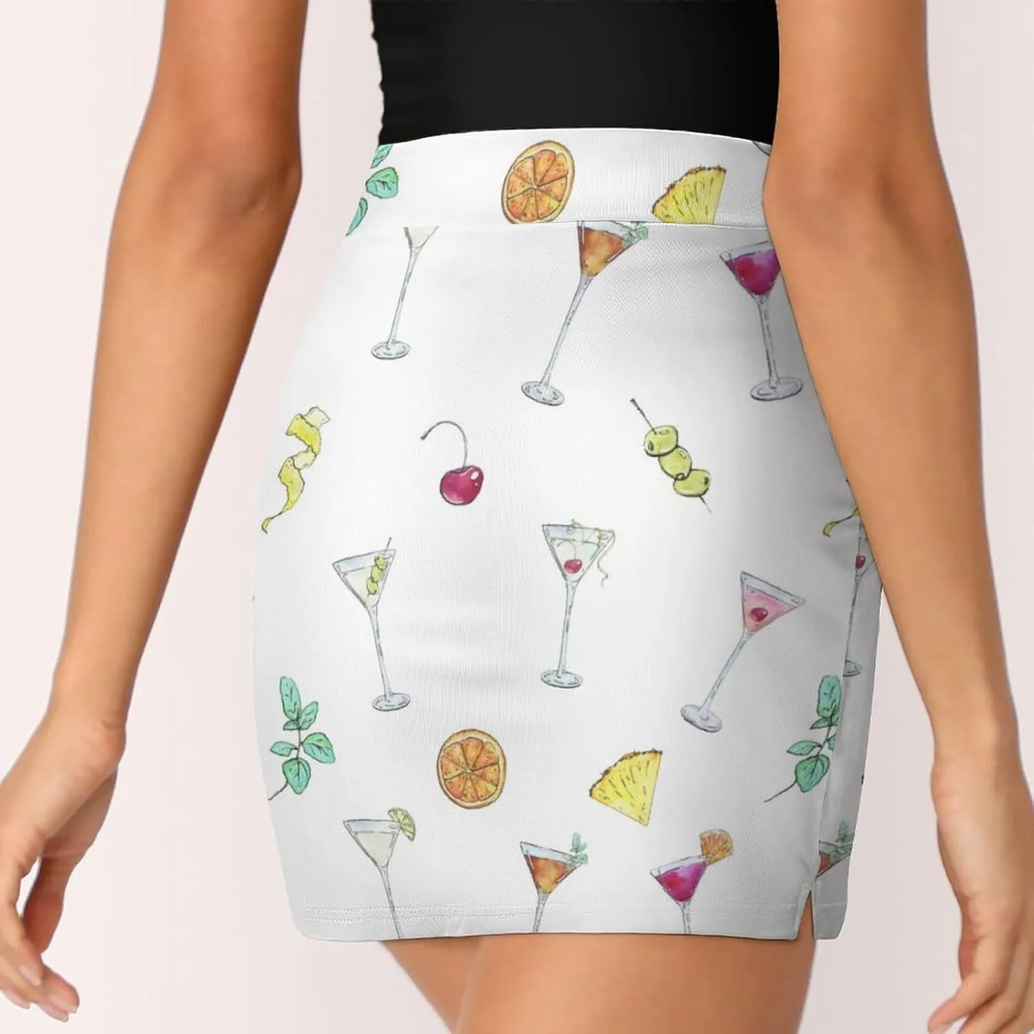 Watercolor Cocktails Glass Women's Mini Tennis Skirt with Shorts Underneath Athletic Workout Cute Skorts