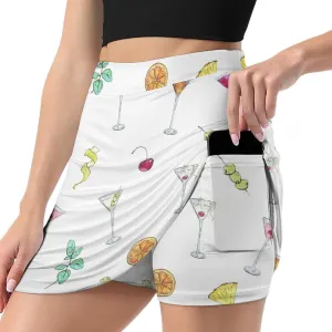 Watercolor Cocktails Glass Women's Mini Tennis Skirt with Shorts Underneath Athletic Workout Cute Skorts