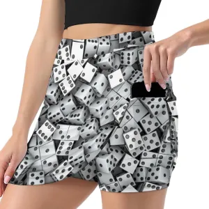 White Dice with Black Spots Women's Mini Tennis Skirt with Shorts Underneath Athletic Workout Cute Skorts