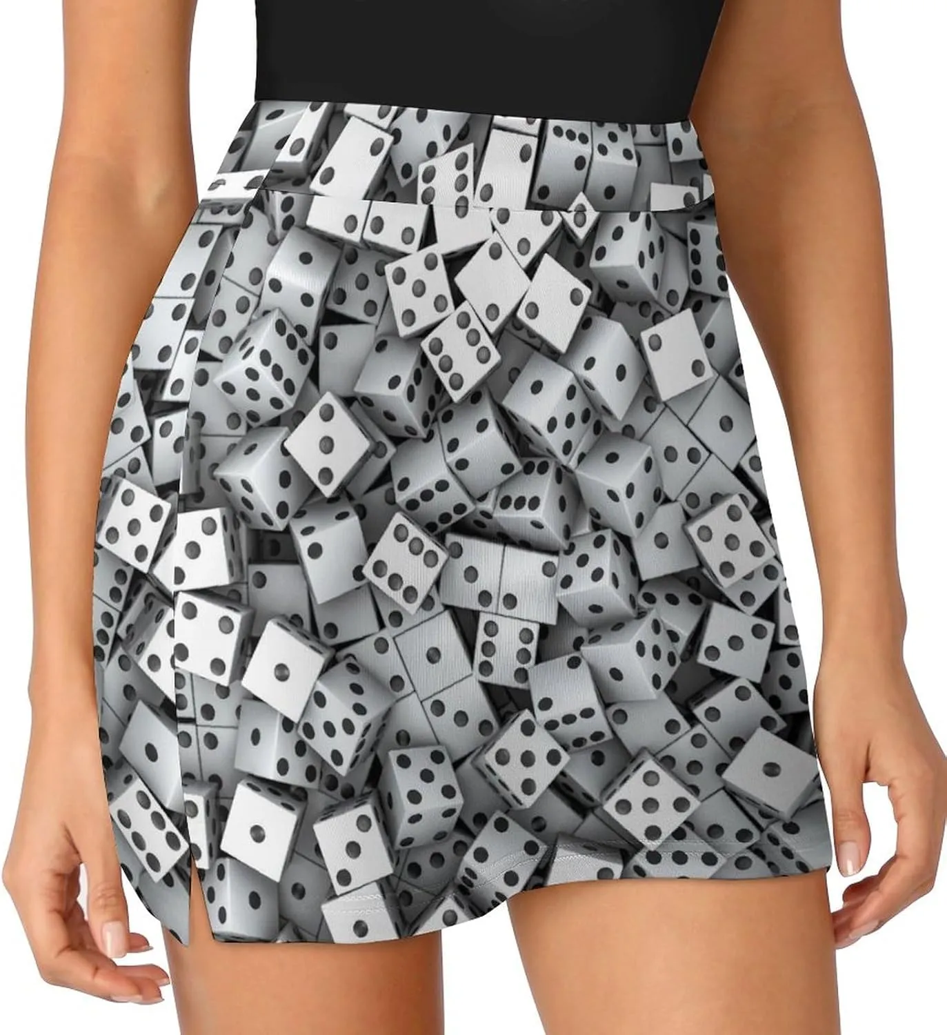 White Dice with Black Spots Women's Mini Tennis Skirt with Shorts Underneath Athletic Workout Cute Skorts