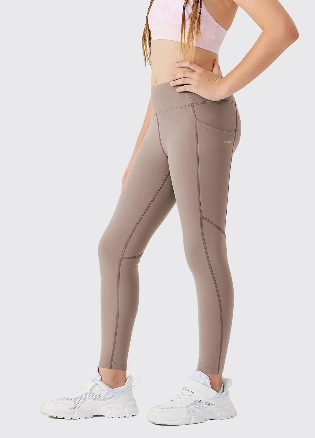 Willit Girls Fleece Lined Leggings Pants with Pockets Water Resistant Thermal Tights